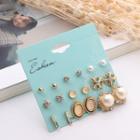 Set: Faux Pearl / Rhinestone / Alloy Earring (assorted Designs) Gold - One Size