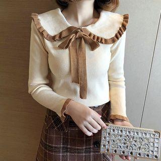 Frill-trim Tie-neck Sweater