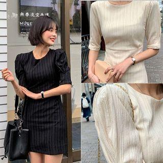 Puff-sleeve Crinkled Minidress