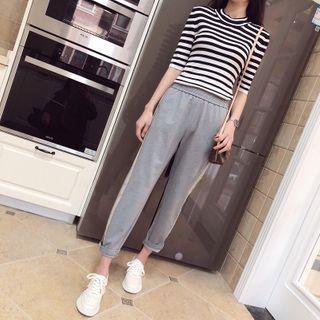 Two-tone Panel Straight-cut Cropped Pants