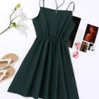 Spaghetti-strap Plain Zip-up A-line Mini Dress
