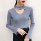 Bell-sleeve Frill Trim Cutout Knit Top