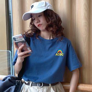 Elbow-sleeve Rainbow Detail T-shirt
