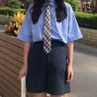 Short-sleeve Shirt With Tie / Wide Leg Shorts