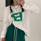 Long-sleeve Lettering T-shirt / Drawstring Sweatpants