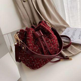 Drawstring Tweed Bucket Bag