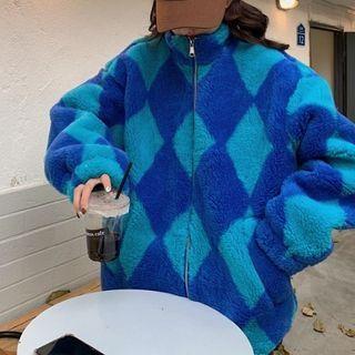 Argyle Print Zip Jacket Blue - One Size