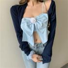 Bow Accent Cropped Camisole / Long-sleeve Plain Cardigan