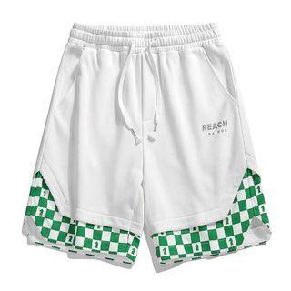 Checkered Panel Lettering Shorts