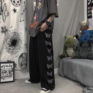 Butterfly Print Band-waist Wide-leg Pants