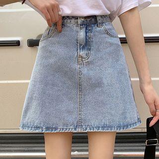 Washed Denim Mini Pencil Skirt