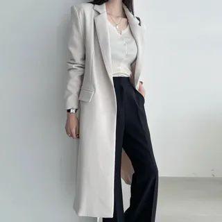 Single-button Notch-lapel Long Coat