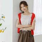 Cap-sleeve Cherry-patterned Blouse