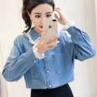 Eyelet Lace Trim Denim Shirt Denim Blue - One Size