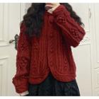 Cable Knit Buttoned Jacket Red - One Size