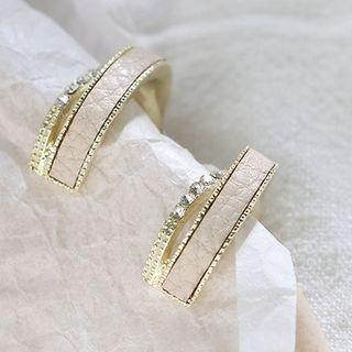 Rhinestone Hook Earring 1 Pair - Stud Earrings - Gold & White - One Size