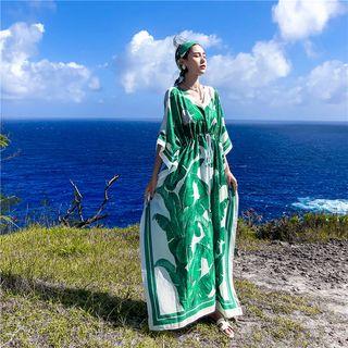 Printed Long-sleeve Maxi Dress Green - One Size