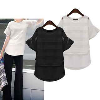 Balloon Sleeve Lace Stripe Top