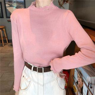 Ruffle Trim Letter Embroidered Knit Top