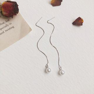 Faux Pearl Threader Earring 1 Pair - Silver - Silver - One Size