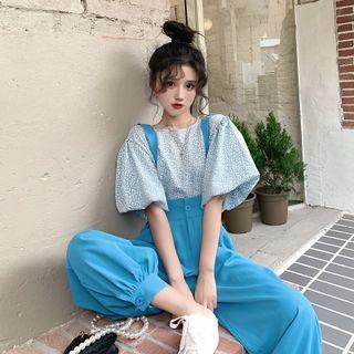 Puff-sleeve Patterned Top + Jumpsuit