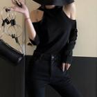 Cut Out Shoulder Open Back Long Sleeve Top