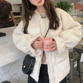 Fleece Panel Zip Jacket As Shown In Figure - One Size