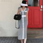 Button-trim Houndstooth Dress Ivory - One Size