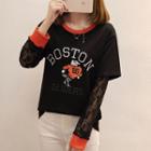 Mock Two Piece Lace Panel Long Sleeve T-shirt
