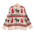Deer & Christmas Tree Print Sweater