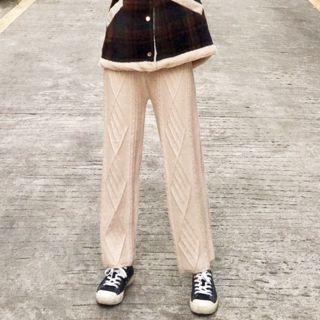 Drawstring Cable-knit Wide-leg Pants
