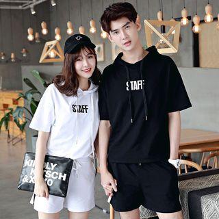 Couple Matching Set: Short-sleeve Hooded T-shirt + Shorts