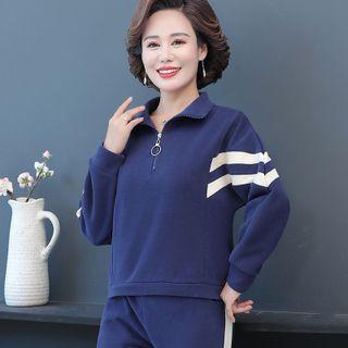 Set: Striped Half-zip Sweatshirt + Cropped Harem Pants