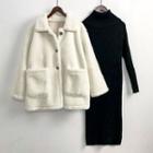 Fleece Button Jacket / Turtleneck Midi Sweater Dress