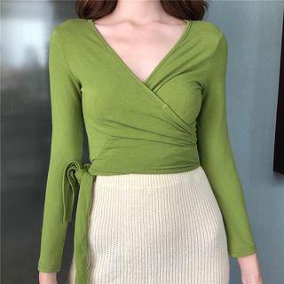 Long-sleeve Cropped Wrap Top