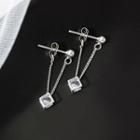 925 Sterling Silver Caged Rhinestone Earring 1 Pair - Rhombus - One Size