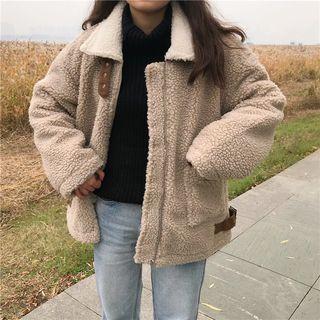 Stand Collar Furry Zip Jacket