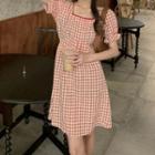 Short-sleeve Gingham Midi Dress / Blouse