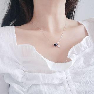 925 Sterling Silver Star Faux Crystal Pendant Necklace As Shown In Figure - One Size