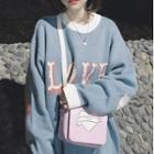 Long-sleeve Printed Knit Sweater Light Blue - One Size
