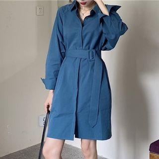 Belt-waist Long Shirt