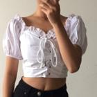 Short-sleeve Frill Trim Lace-up Crop Top