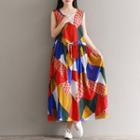 Patterned Sleeveless A-line Maxi Dress