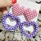 Beaded Heart Dangle Earring 1 Pair - Pink & Purple - One Size