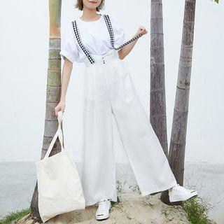 Plaid Strap Wide-leg Suspender Pants
