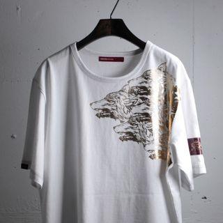 Wolf-printed Stitched T-shirt (white)