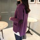 Elbow-patch Wool Blend Waffle-knit Cardigan
