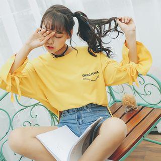 Ruffle Long-sleeve Printed T-shirt