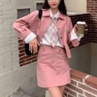 Plain Shirt / Button-up Jacket / Mini A-line Skirt / Necktie / Set