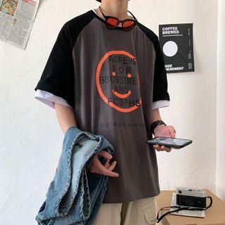 Raglan Elbow-sleeve Printed Oversize Tee